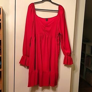 Shein Curve Red Long Puff Sleeve Dress - 3XL